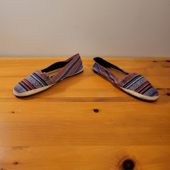 Lucky Brand Sz 10 Colorful Espadrille Flats Striped Canvas Jute Slip On Bohemian - Picture 3 of 11